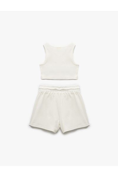 Koton Σετ βαμβακερό αμάνικο Crop Top και σορτς με δεμένη μέση
