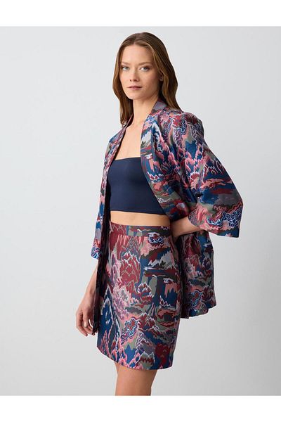 Jimmy Key Straight Cut High Waist Patterned Woven Mini Skirt