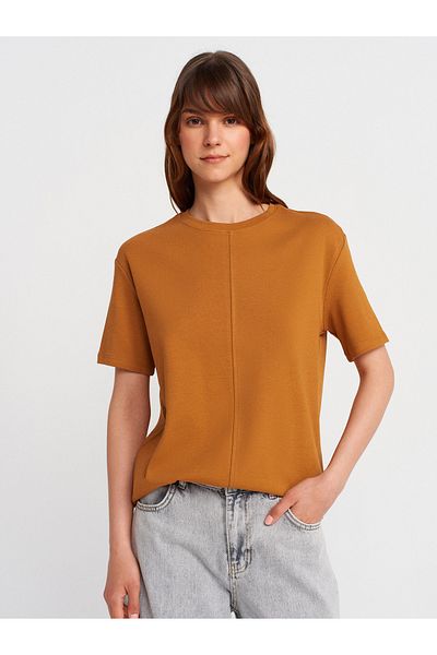Dilvin 31218 Stitch Detailed T-Shirt-A.Tile