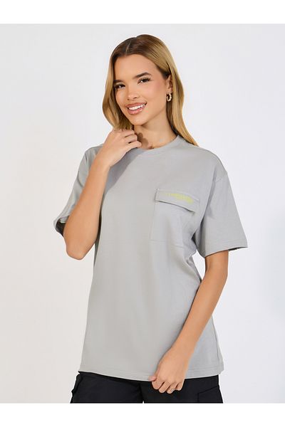 Styli Oversized Forward Shoulder T-Shirt with Pocket and Short Sleeve