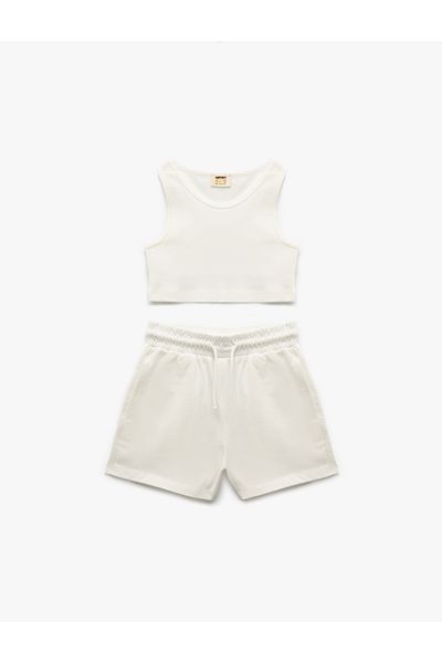 Koton Σετ βαμβακερό αμάνικο Crop Top και σορτς με δεμένη μέση