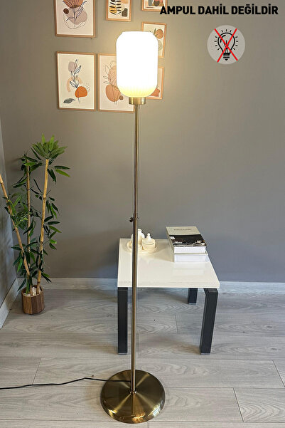 Bamyum Beyaz Cam Lambader Düz İnce Gövde Modern Dekoratif Metal Oturma Odası Çalışma Odası Zemin Lambası