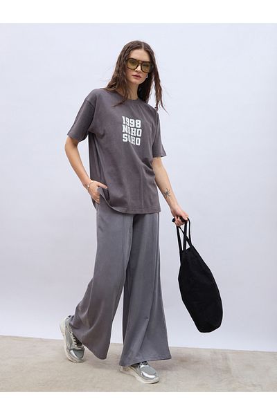 Styli Slogan Print Acid Washed Longline Oversized T-Shirt