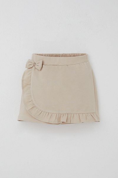 Breeze Girl's Shorts Skirt with Bow Accessory and Ruffles, Age 6-10, Beige