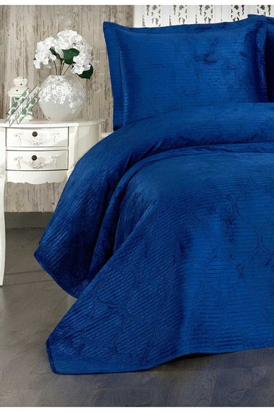 Evcimenhome Double Velvet Bedspread Ultrasonic Quilted 260Cmx240Cm Color: Saks Blue