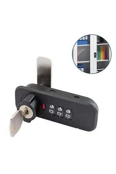 Modafiks Powermaster Pm-26726 3 Digit Combination and Keyed Mechanical Black Drawer Cabinet Lock (Right)