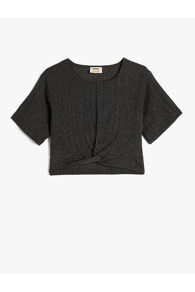 Koton New Season Blouse Short Sleeve Round Neck Tie Front