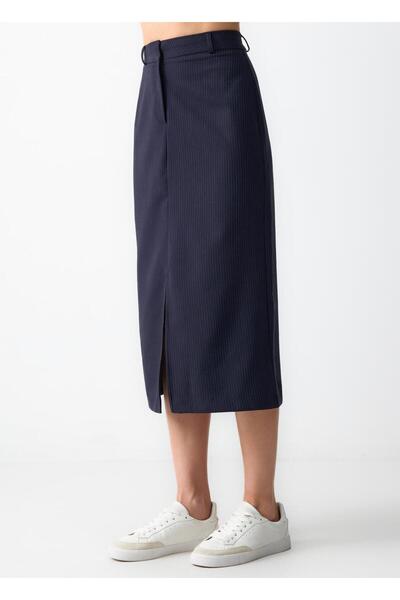 Jimmy Key Navy Pinstripe Midi Skirt