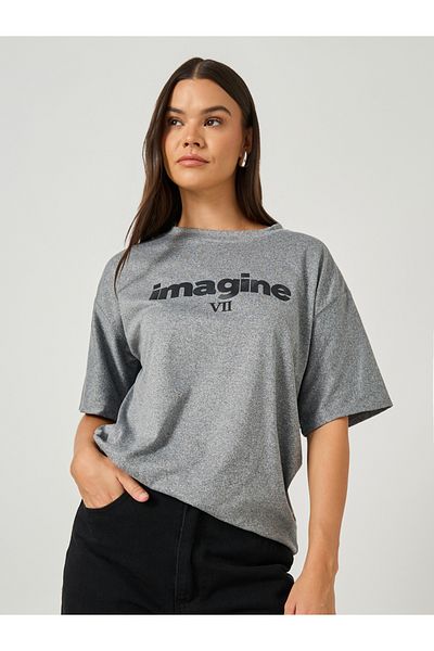 Styli Slogan Print Round Neck Short Sleeve T-Shirt