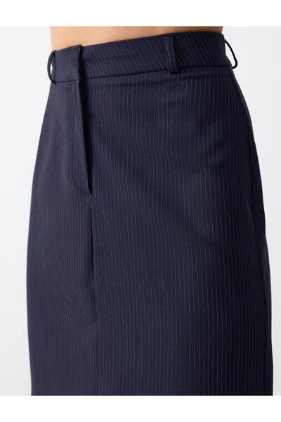 Jimmy Key Navy Pinstripe Midi Skirt