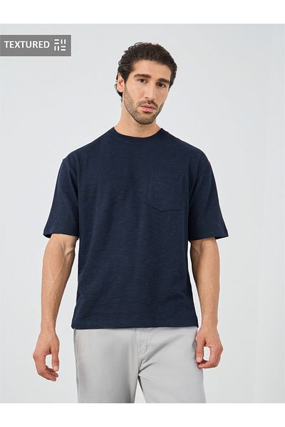 Styli Crew Neck Textured Oversized T-Shirt with Chest Pocket