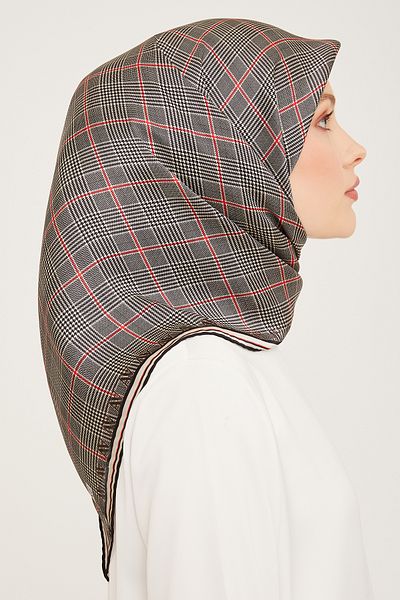 Armine Nostalgia Series Sura Silk Scarf 9029Ds-09 Geometric Pattern Red-Black