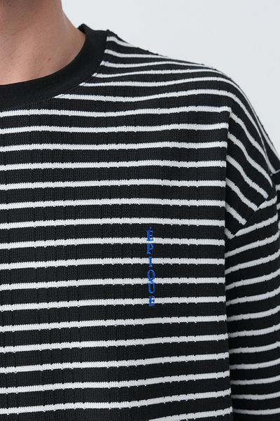 İLKCET MODA Ανδρικό μπλουζάκι με ριγέ μαύρο χαλαρό κοψίδι