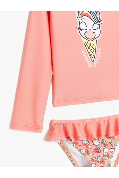 Koton Langärmliges Bikini-Set mit Rüschen und Einhorn-Aufdruck