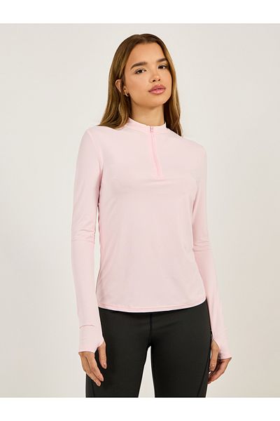 Styli Racerback Mesh and Zip Pocket Detail Half Zip Up Top