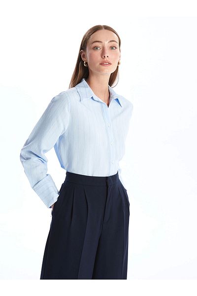LC Waikiki Cămașă LCWAIKIKI Classic Blue Stripes cu mânecă lungă pentru femei