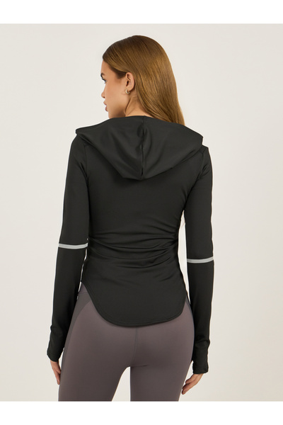 Styli Reflective Arm and Pocket Strip Shoulder Mesh Detail Hooded Jacket