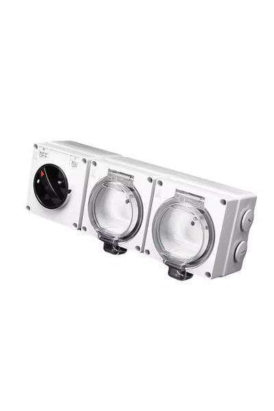 INNOVIX Double Socket IP66 with Switch, Ideal for Outdoor Use, Waterproof and Dustproof, Grey
