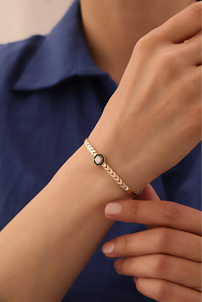 YAVUZ KUYUMCULUK 14 Ayar Altın Buğday Zincir Mineli Baget Bileklik