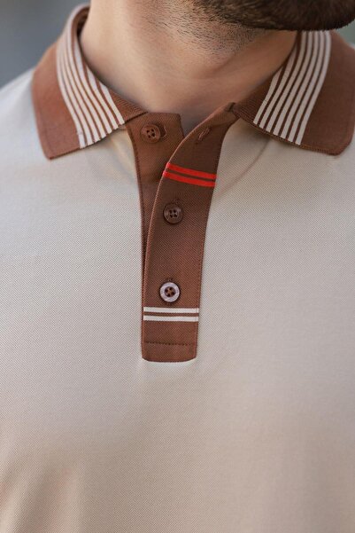 Madmext Beige Polo Neck Men's T-Shirt E7147
