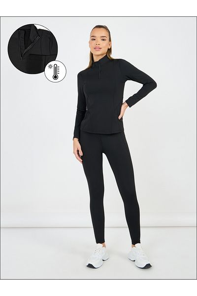 Styli طقم بلوزة وبنطال ضيق بأكمام طويلة وسحاب نصف من الصوف