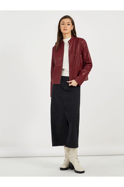 Styli Regular Fit Short Length Leather Look Biker Jacket
