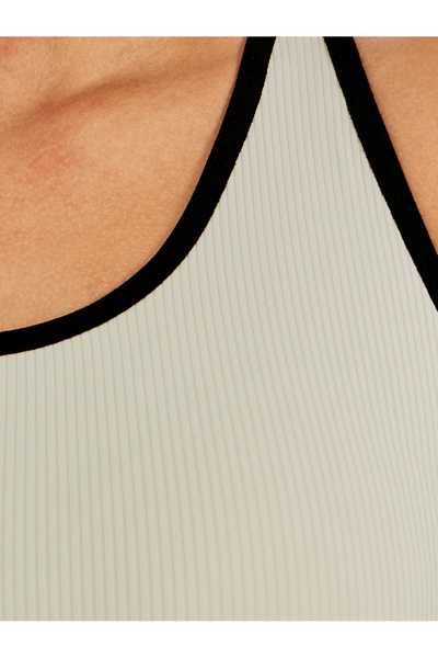 Styli Ribbed Racerback Longline Sports Bra with Contrast Piping