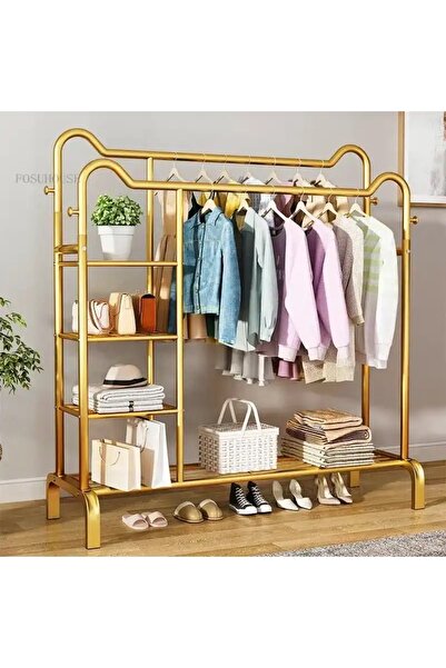 Un علاقة ملابس معدني بتصميم ذهبي فاخر مع أرفف متعددة - مثالي لتنظيم الملابس و...