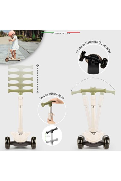 Elele Velocita 3 Tekerlekli Çocuk Scooter Işıklı Kahverengi