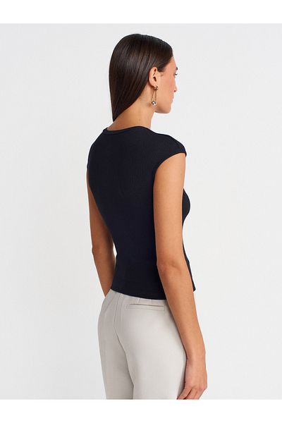 Dilvin 31887 Button Short Sleeve Top-Black