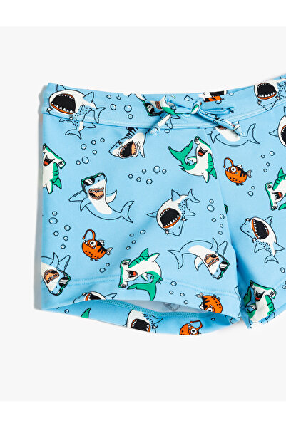 Koton Shark Printed Swim Shorts with Tie Waist
