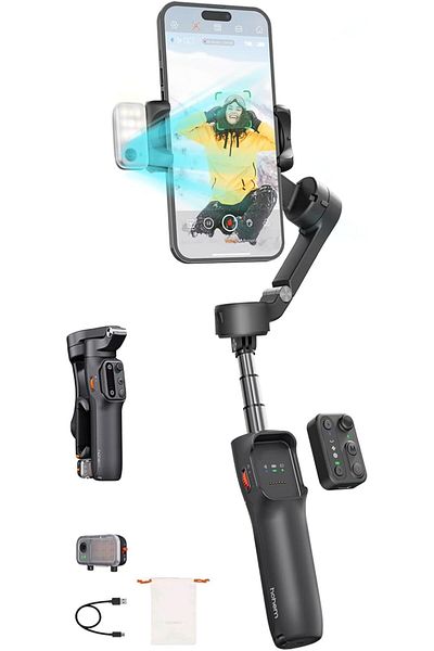 Hohem iSteady V3 Gimbal Stabilizer for iPhone, Magnetic AI Tracker, Detached Remote, Built-in Tripod