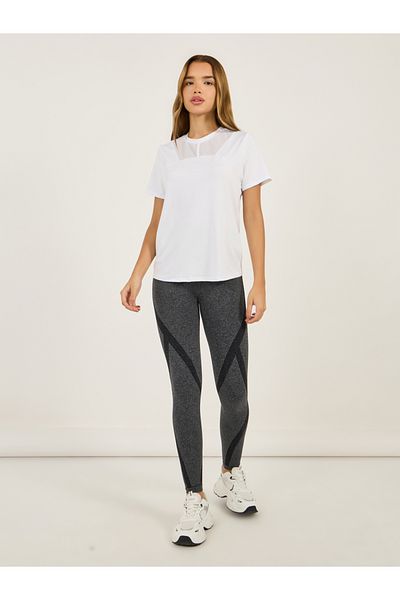 Styli Multi Mesh Panel Short Sleeves Top