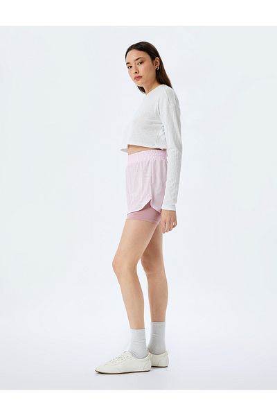 Koton Color Block Sports Shorts with High Waist Leggings and Elastic Waist