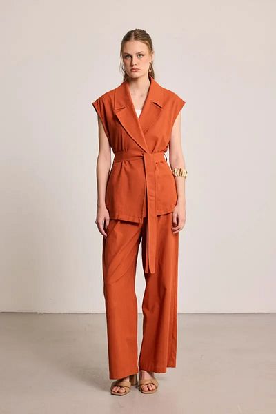 Gusto Linen Vest with Belt - Tile