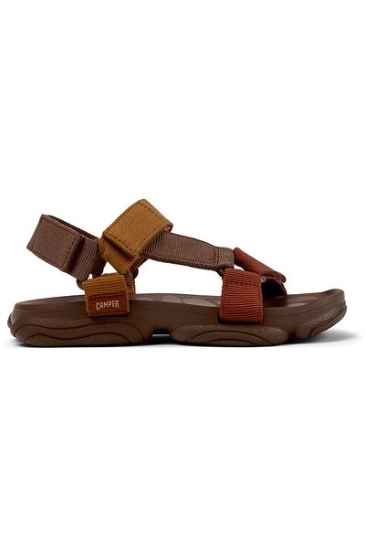 CAMPER Women's Brown Color Block Summer Sandal with Hook And Loop Strap and Back Tie Karst