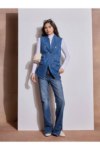 Sassafras By Styli جاكيت جينز بدون أكمام بجيوب
