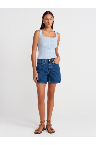 Dilvin 21069 100% Cotton Buttoned Square Neck Top