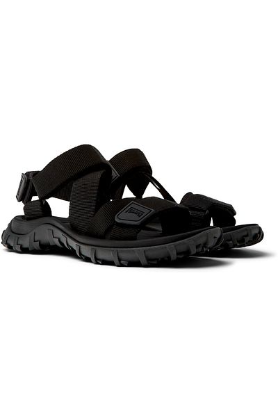 CAMPER Women's Black Hook And Loop Strap Sandal, Adjustable Bands, Summer Comfort Sole DriftTrail