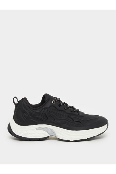 Styli Black Patterned Lace Sneakers