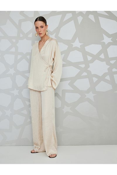 Koton Long sleeve double-breasted satin kimono jacket.