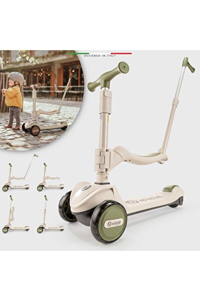 Elele سكوتر فورتي 3 في 1 للأطفال بثلاث عجلات مع مقعد مضيء باللون الأخضر