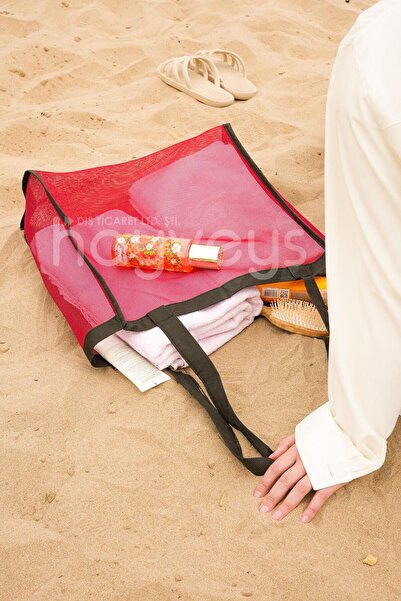 Hayveys Red Large Size Mesh Beach Bag Shopping Bag