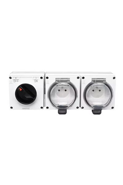 INNOVIX Double Socket IP66 with Switch, Ideal for Outdoor Use, Waterproof and Dustproof, Grey