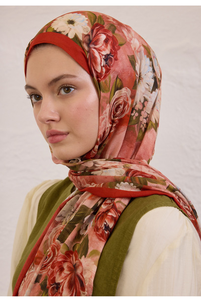 Fresh Magnolia Pattern Ramie Shal Red