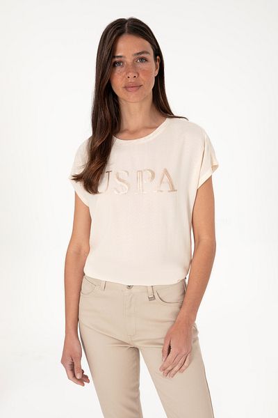 U.S. Polo Assn. Tricou crem pentru damă cu gâtul rotund 50300777-VR071