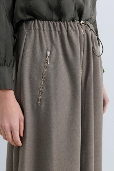 Nihan Beli Lastikli Fermuar Detaylı Etek Haki