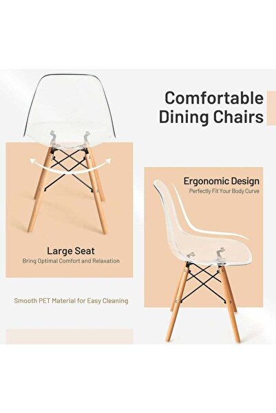 Taimi 5-Piece Modern Dining Set, Round White Table 80x80x72cm with 4 Ergonomic Transparent Plastic Chairs