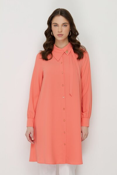 Nihan Asimetrik Yaka Şık Tunik Oranj