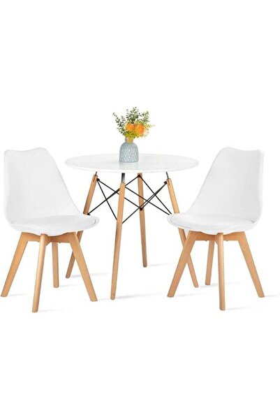 Taimi 3-Piece Dining Set, Solid Wood Table 80x80x72cm With Elegant 2-White Chairs Soft Padded Seats